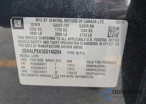 2012 Chevrolet Equinox 2Lt из США, поврежденный, VIN 2GNALPEK3C6143204